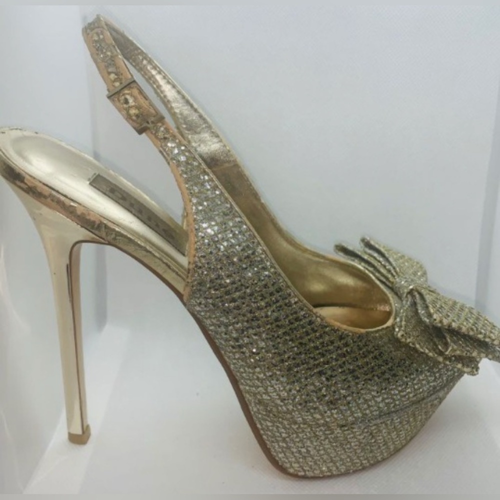 Dune: Horatio Gold Glitter Platform Heels with Bow